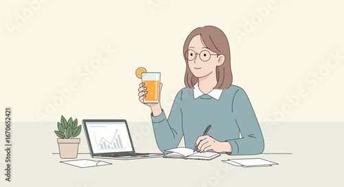 Young Professional Balances Work And Wellness With Healthy Drink at Workplace