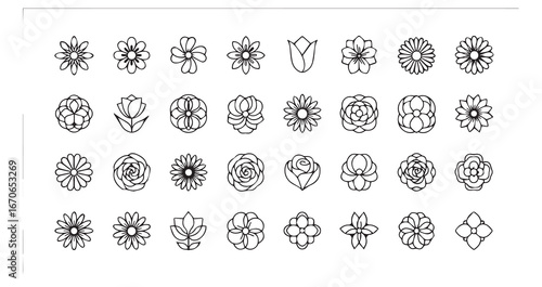 Flower head line art icon bundle illustration