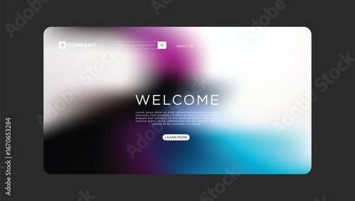 Modern website welcome screen with vibrant gradient background and call to action button