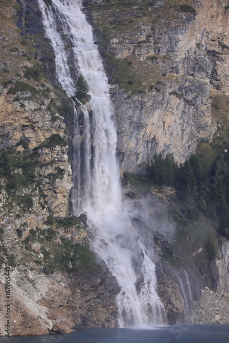 waterfall in tignes 1800, french alps, france