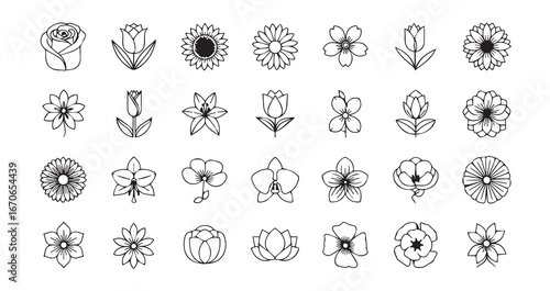 Flower head line art icon bundle illustration