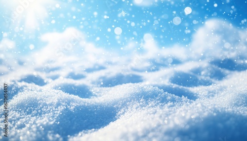 Wallpaper Mural Winter Wonderland: Snowdrifts, Beautiful Light, Snow Flakes In Blue Sky, Bokeh Circles, Copy Space, Captured In A Format. Torontodigital.ca