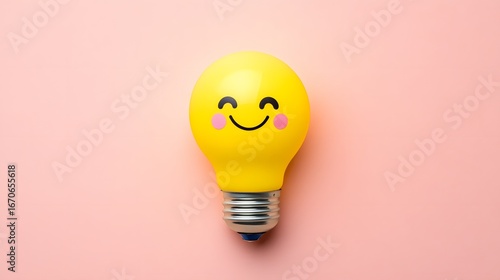Happy Yellow Lightbulb Idea Concept on Pink Background