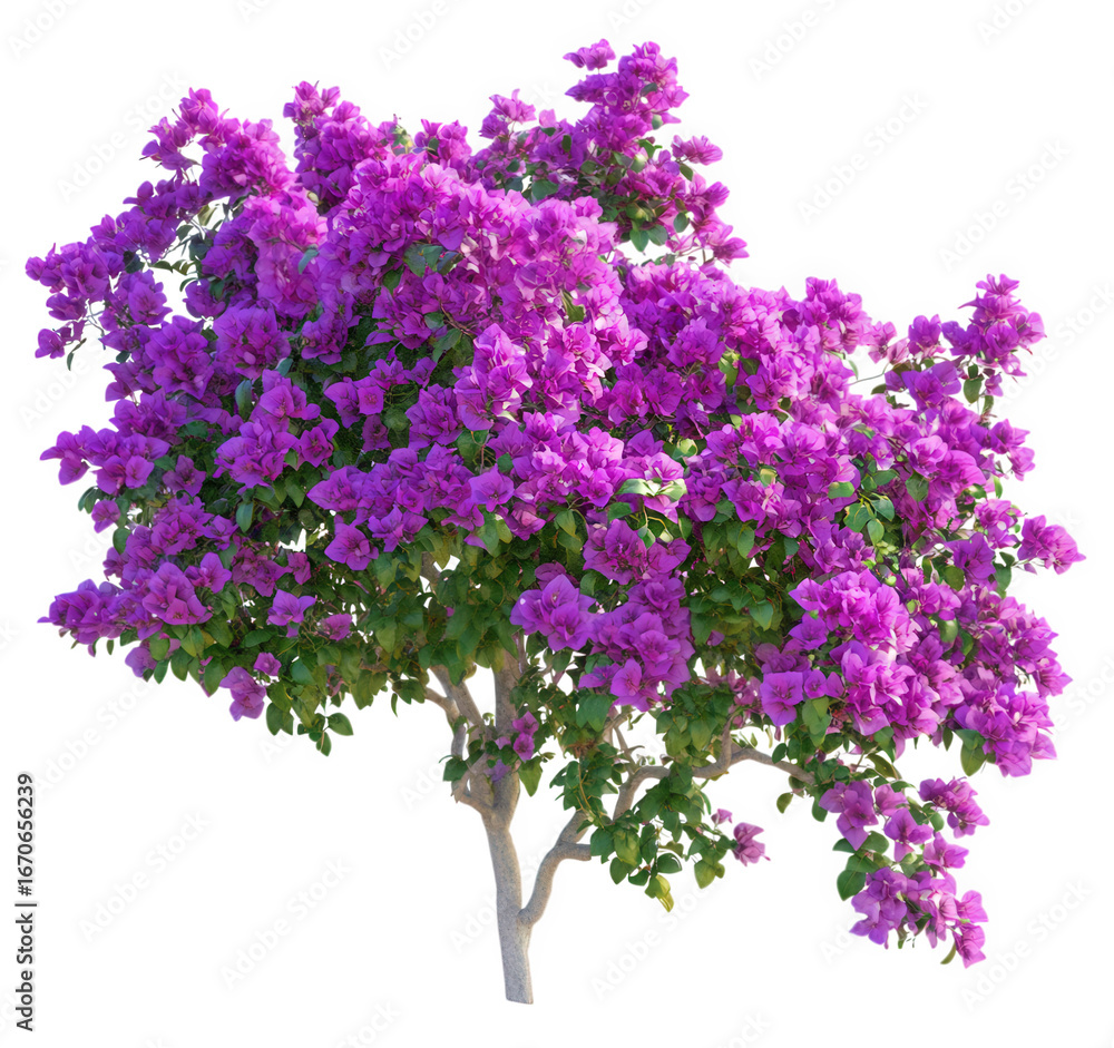 Fototapeta premium Purple bougainvillea tree in bloom, isolated on transparent background