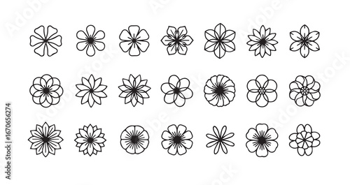 Flower head line art icon bundle illustration
