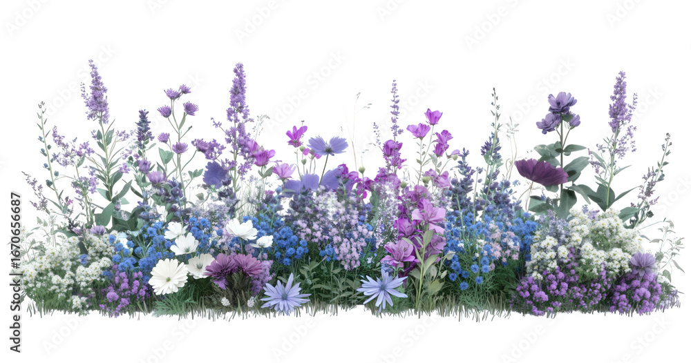 Naklejka premium A beautiful arrangement of purple and blue flowers isolated on transparent background
