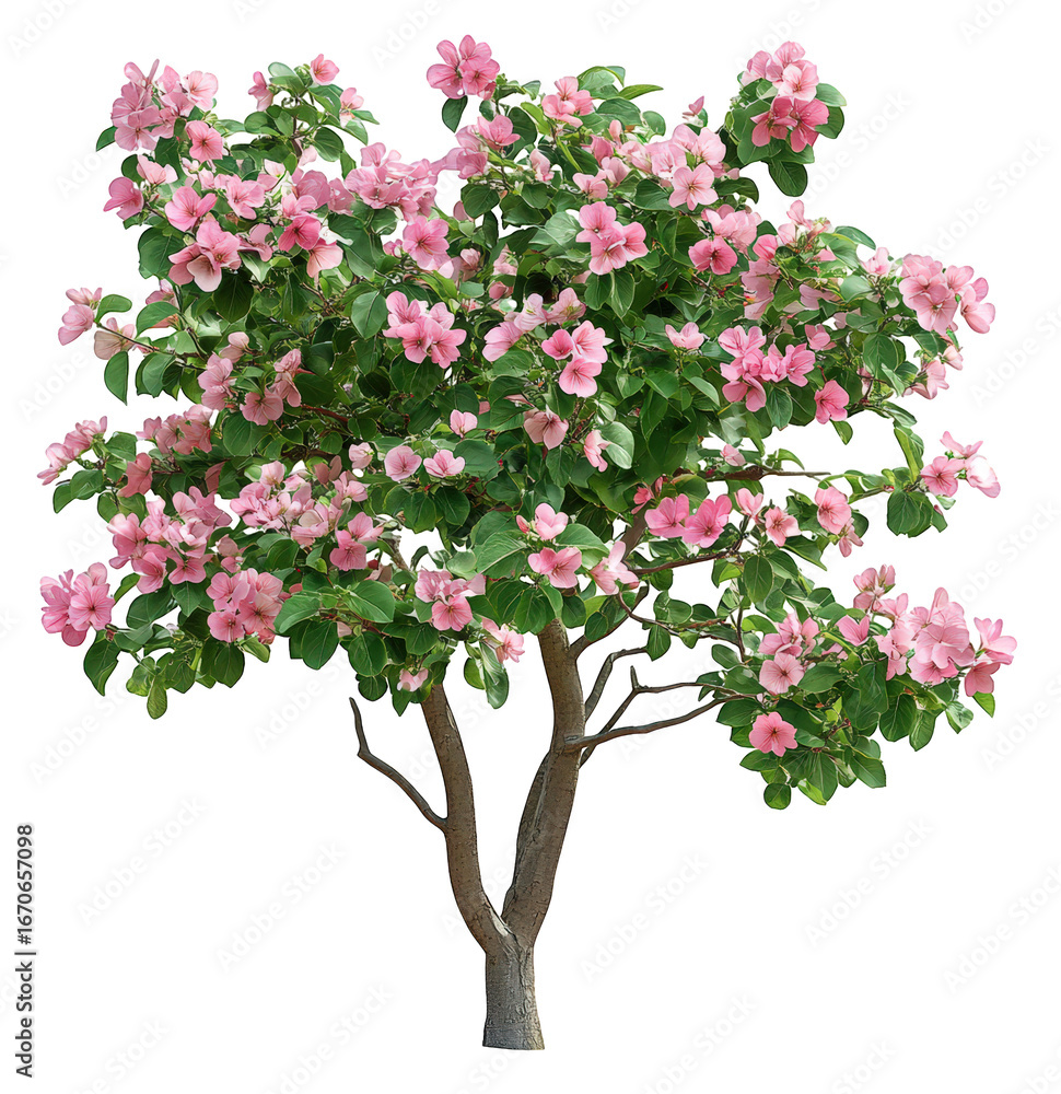 Fototapeta premium Azalea bush with blooming pink flowers isolated on transparent background