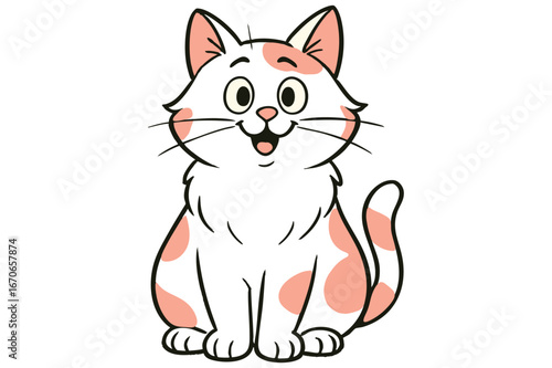 Cheerful and cute cartoon cat illustration with a friendly expression. Great for children's books, pet store logos, animal-themed decor, and more. Provided in fully editable EPS format.