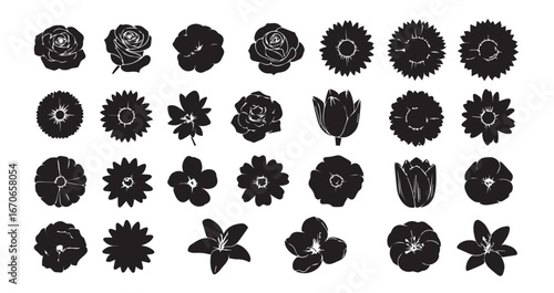 Flower head silhouette icon bundle illustration