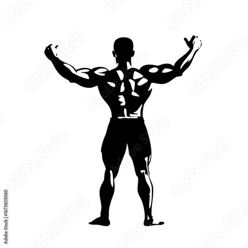 Strong muscular arms vector icon, body fitness 