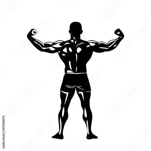 Strong muscular arms vector icon, body fitness 
