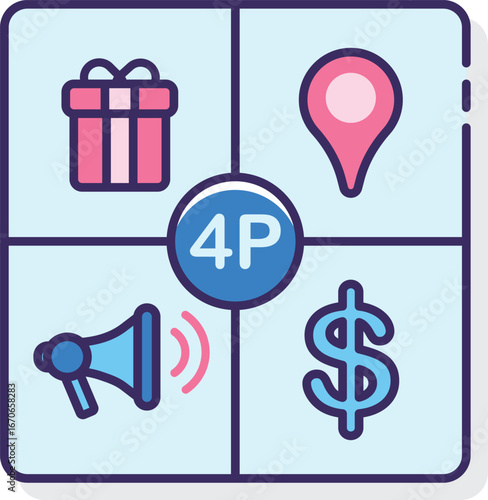 Marketing Mix 4P Diagram – Product Price Place Promotion Icon