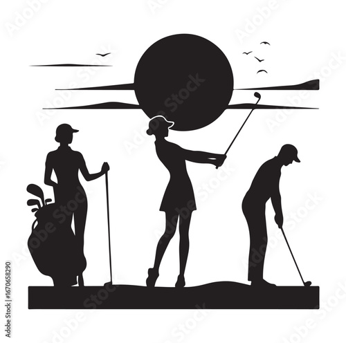 Golf player golfer swinging silhouette and Vector