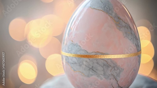 A single pink marble egg encircled by a golden band, suitable for decorative or symbolic uses