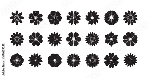 Flower head silhouette icon bundle illustration