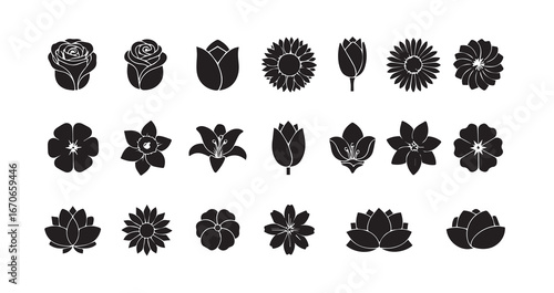 Flower head silhouette icon bundle illustration