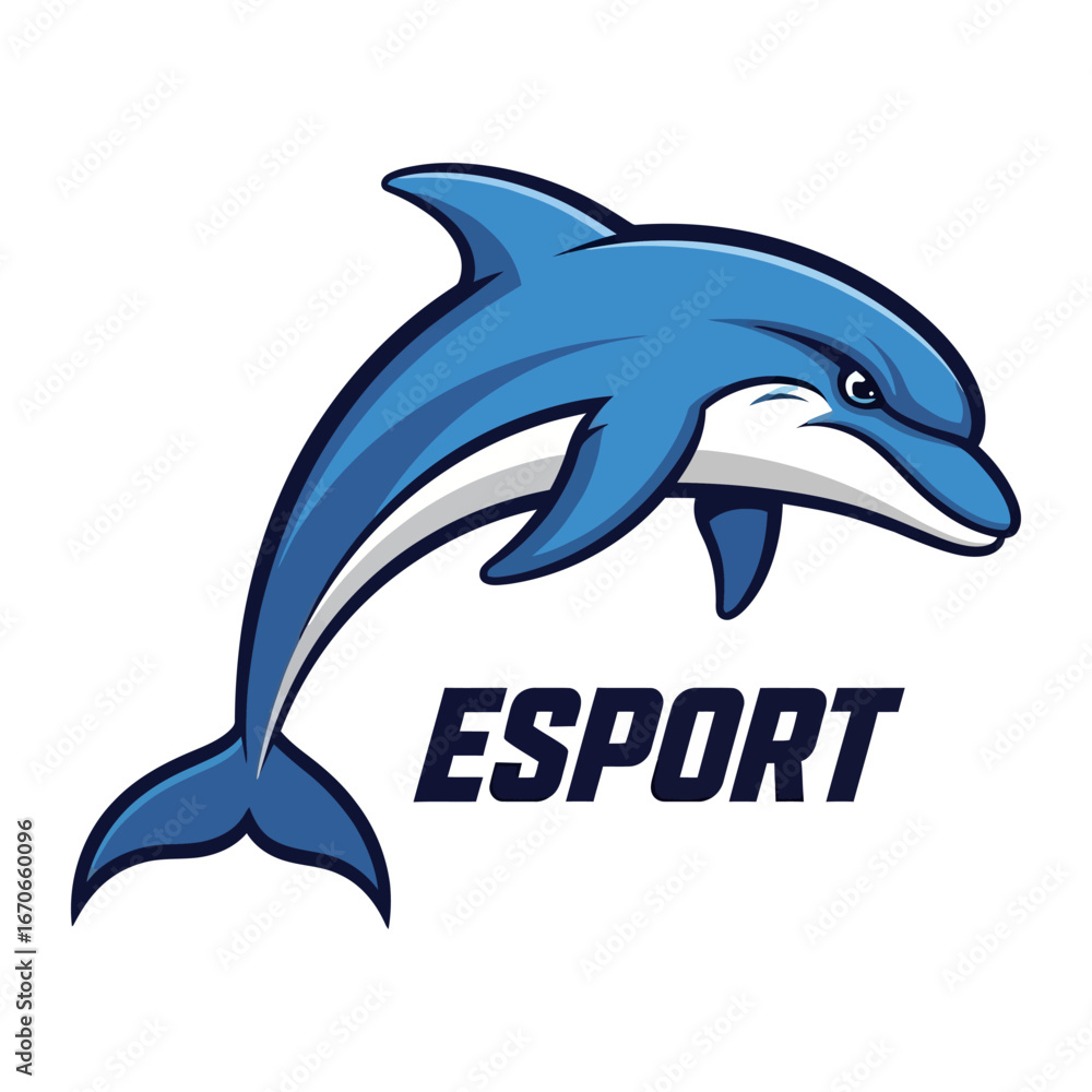Obraz premium Dolphin E-Sport Logo: A sleek and dynamic illustration of a dolphin, the central figure of an e-sports logo design, evokes a sense of agility and aquatic grace.