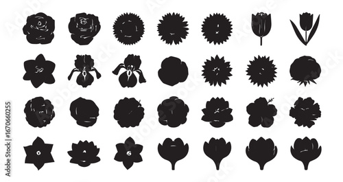 Flower head silhouette icon bundle illustration