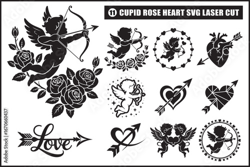 Charming cupid designs with roses, hearts, and love for romantic projects