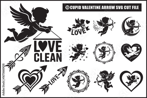 Adorable cupid illustrations and Valentine's Day design elements for crafts