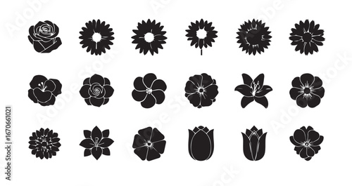 Flower head silhouette icon bundle illustration
