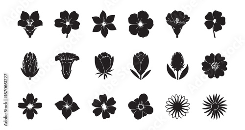 Flower head silhouette icon bundle illustration