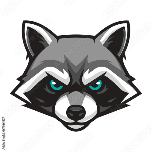 Raccoon Icon: A dynamic illustration of a raccoon with intense gaze, ideal for mascot use, logos, or branding material.