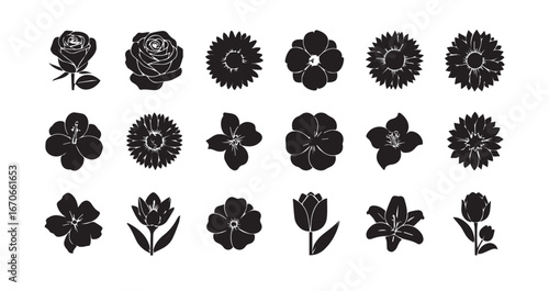 Flower head silhouette icon bundle illustration