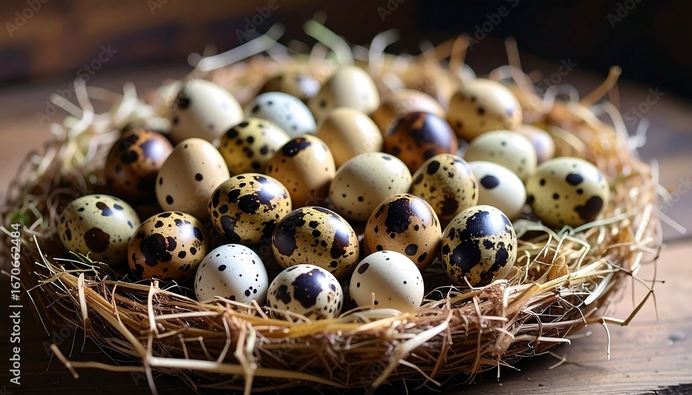 Obraz premium Quail eggs in a nest (1)