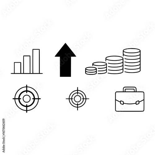 Business growth chart target arrow coins briefcase success finance investment strategy income profit goal plan