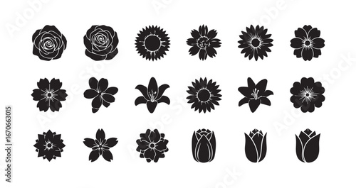 Flower head silhouette icon bundle illustration