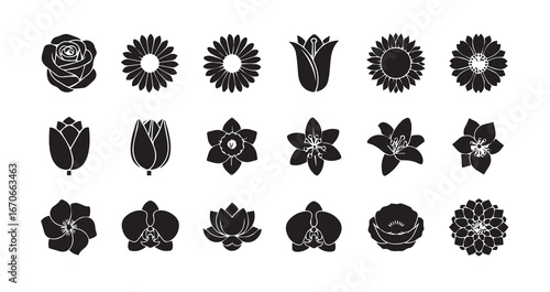 Flower head silhouette icon bundle illustration