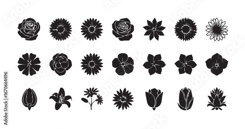 Flower head silhouette icon bundle illustration
