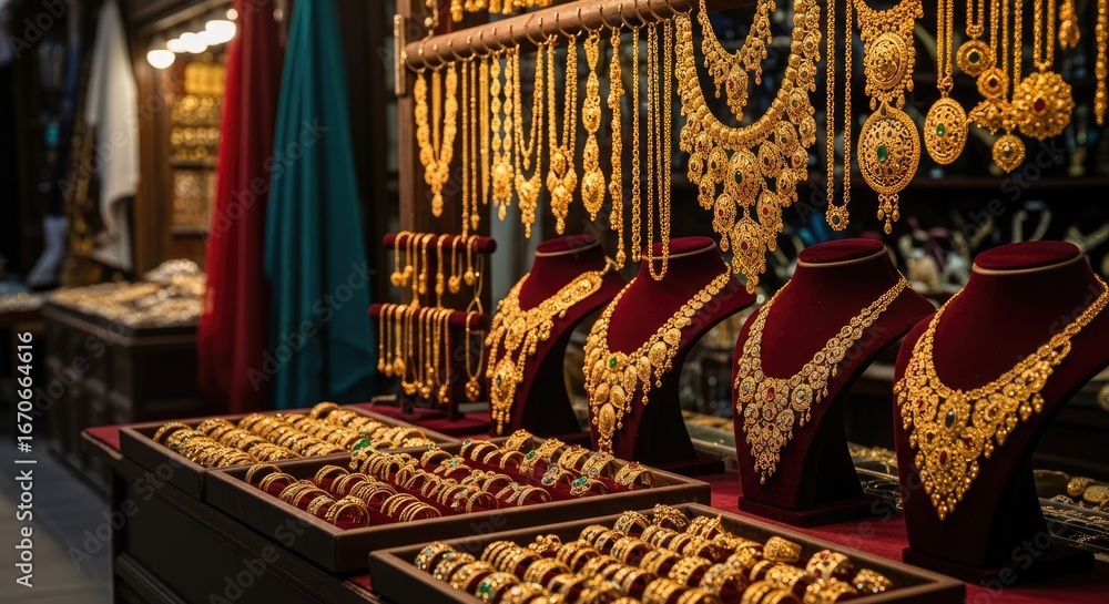 Fototapeta premium Golden Treasures A Glimpse into the World of Exquisite Gold Jewelry