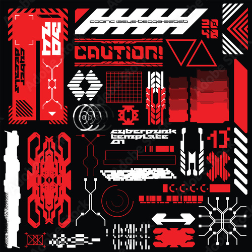 y2k cyberpunk sci-fi gaming futuristic icon HUD for ux ui set collection template, 2d illustration rendering vector element, sticker for poster banner and decals 