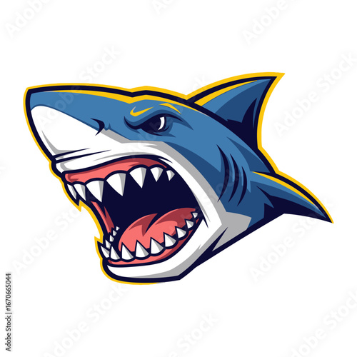 Vicious Shark's Menace: An artistically fierce illustration of a shark, with its menacing grin, perfectly captures the formidable nature of the marine predator, evoking a sense of awe and respect. 