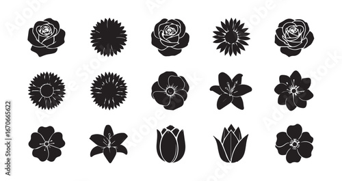 Flower head silhouette icon bundle illustration