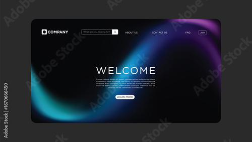 Modern welcome screen with gradient background and navigation for business website