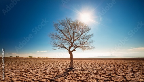 dry tree with cracked ground under bright sun representing ecology