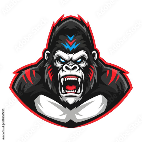 Fierce Gorilla Mascot: A powerful and intense illustration of a gorilla mascot, showcasing its strength and dominance.