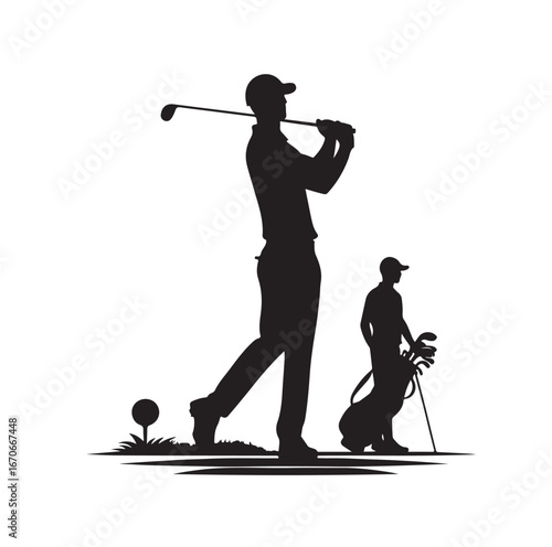 Golf player golfer swinging vector black