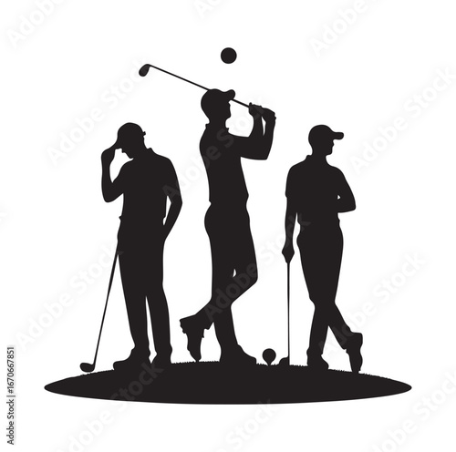 Golf player golfer swinging vector black