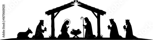 Nativity Scene silhouette vector art black color design and solid white background

