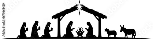 Nativity Scene silhouette vector art black color design and solid white background
