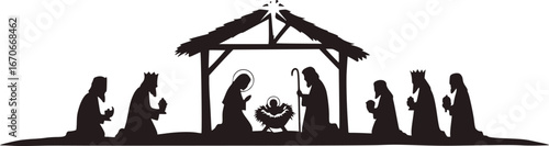 Nativity Scene silhouette vector art black color design and solid white background
