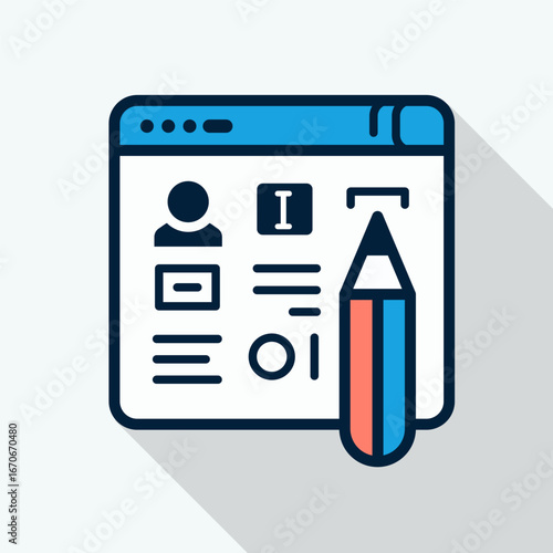Content editing icon flat vector illustration for website blog design writing, content creation pencil symbol