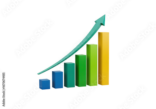 Free Download 3d colorful bar graph with upward trending arrow representing growth and success isolated on transparent background - GFXLoad
