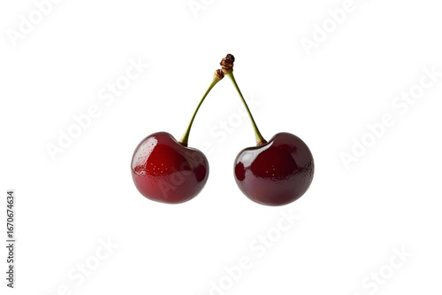 two cherries, presenting a design, its details and style, its a strong effect, creating a great visual, no background.