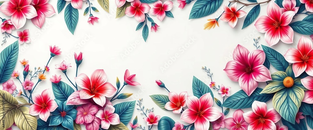 Obraz premium Pastel tropical floral wallpaper, intricate botanicals, ornate design, bird of paradise, luxury