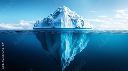 An iceberg floating in the ocean. Iceberg business concept with tips. Generative ai metaphor for success. A chunk of ice drifting in lifestyle the sea.
